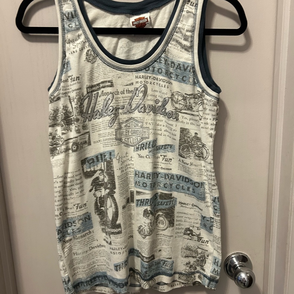 Harley-Davidson Women's Graphic Tank Top - Cream and Blue